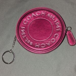 Coach Y2K Metallic Fuchsia Round Zip Coin Case with Keyring
